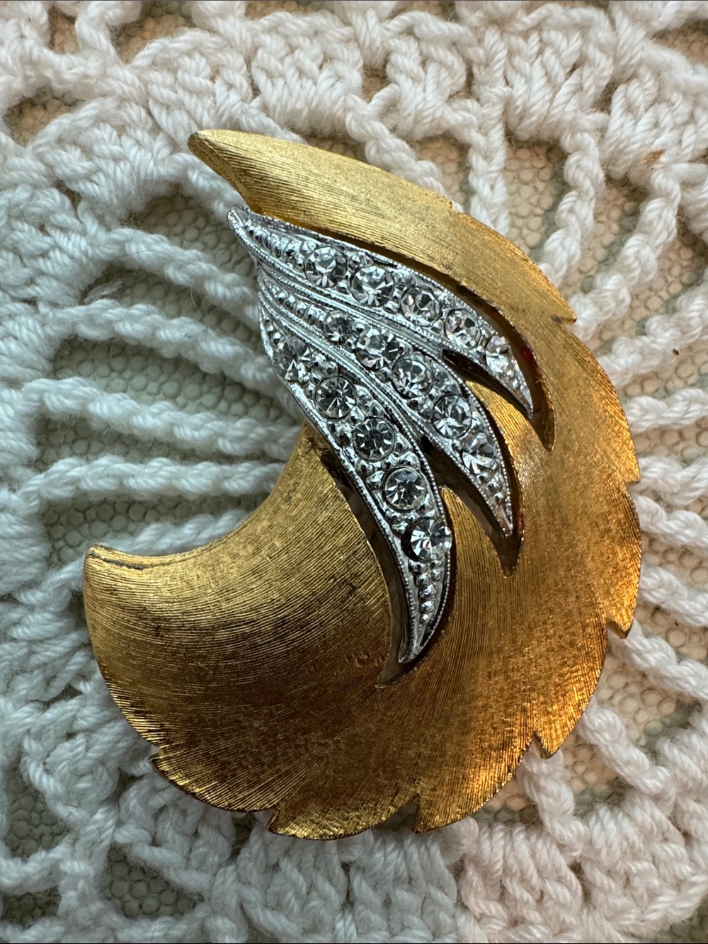 Gold and Silver Rhinestone Leaf Brooch Women Accessories